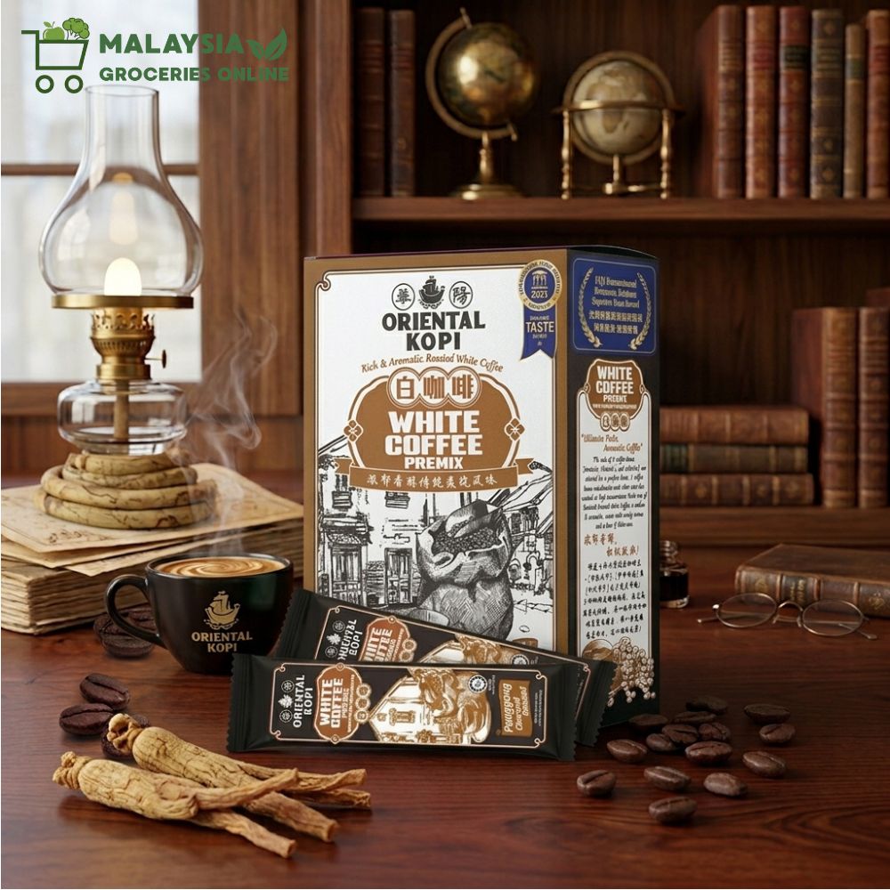 Oriental Teh Halia (Ginger Tea) / Royal Chocolate / Coffee Cham / Drip Coffee / Teh Tarik (Milk Tea) / Extra Kaw Kaw White Coffee / 2in1 White Coffee (No Sugar) / Roasted White Coffee / Classic White Coffee