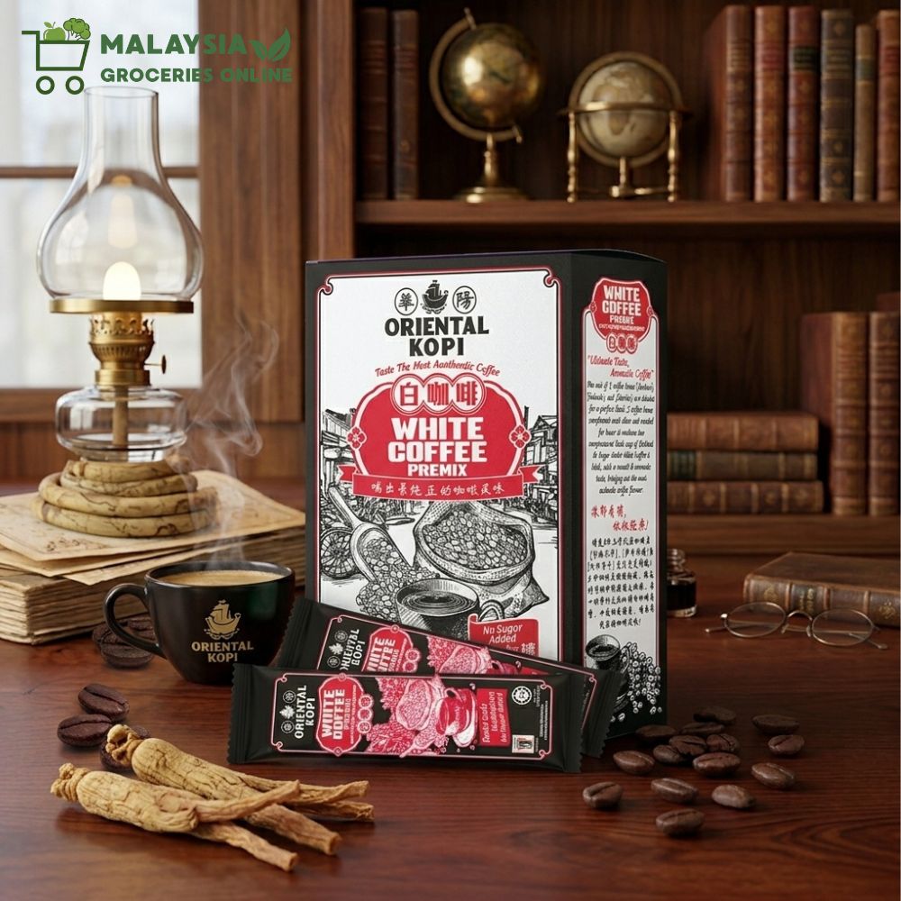Oriental Teh Halia (Ginger Tea) / Royal Chocolate / Coffee Cham / Drip Coffee / Teh Tarik (Milk Tea) / Extra Kaw Kaw White Coffee / 2in1 White Coffee (No Sugar) / Roasted White Coffee / Classic White Coffee