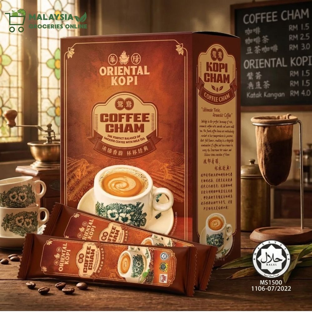 Oriental Teh Halia (Ginger Tea) / Royal Chocolate / Coffee Cham / Drip Coffee / Teh Tarik (Milk Tea) / Extra Kaw Kaw White Coffee / 2in1 White Coffee (No Sugar) / Roasted White Coffee / Classic White Coffee