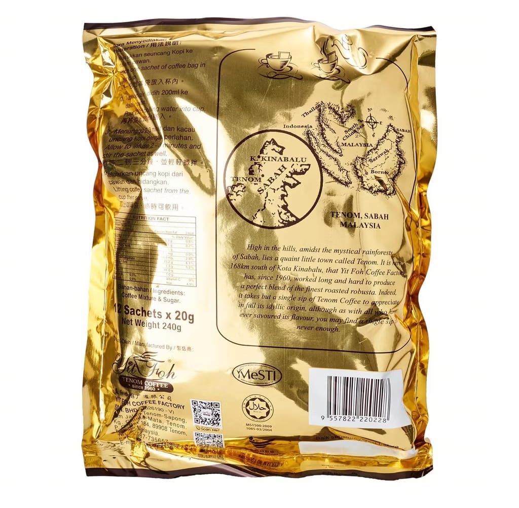 Yit Foh Tenom Latte 3 in 1 Sabah Roasted Coffee Traditional by hand Malaysia